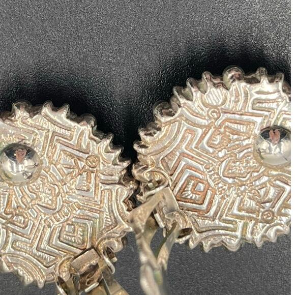 Stephen Dweck Designer Sterling Carved Smoky Quartz Oval Clip-On Floral Earrings - Picture 9 of 12